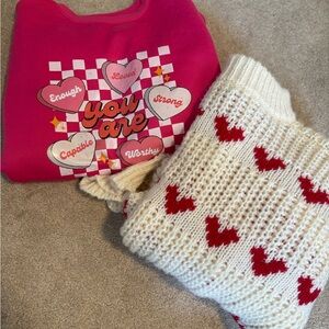 Great valentines sweater bundle! Pink sweatshirt and Cream Heart Knit Sweater